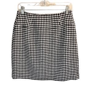 Talbots Petites Houndstooth Mini Pencil Skirt Ivory Black Size 6P Wool Office